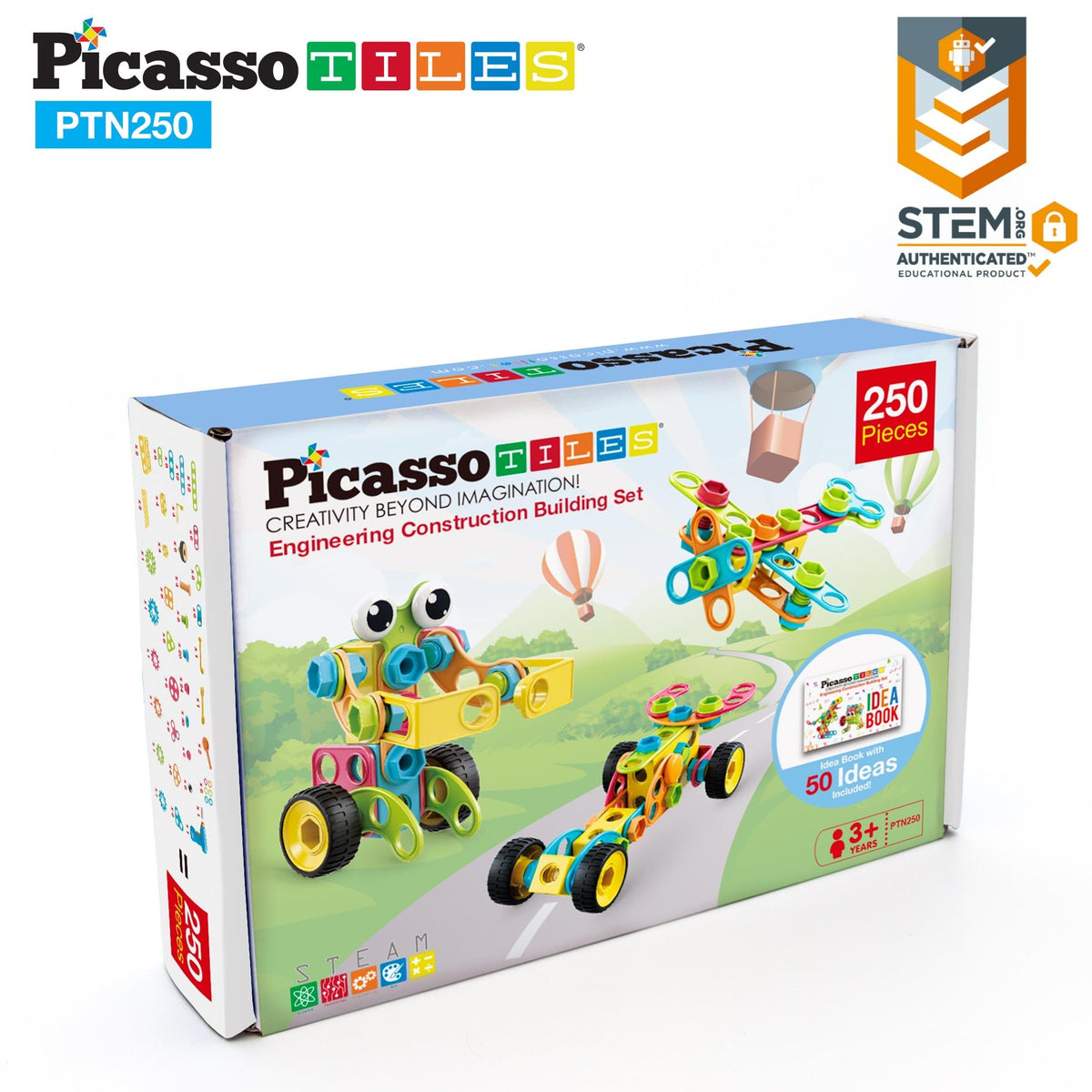 PicassoTiles 250pc Kid STEM Construction Engineering Kit
